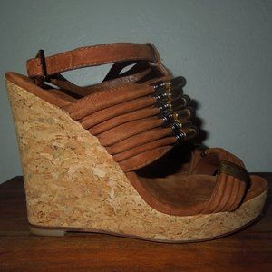 Tory Burch Beaded Cork Wedge Sandals 7
